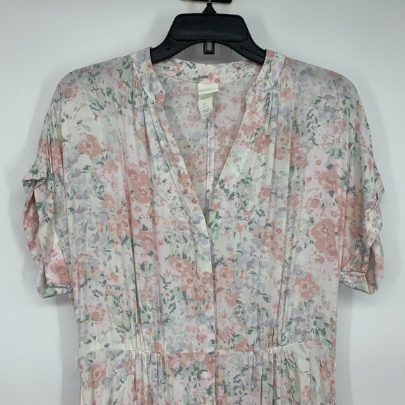 H&M Dress Floral Print Button Down Midi V Neck Short Sleeve - Picture 3 of 12